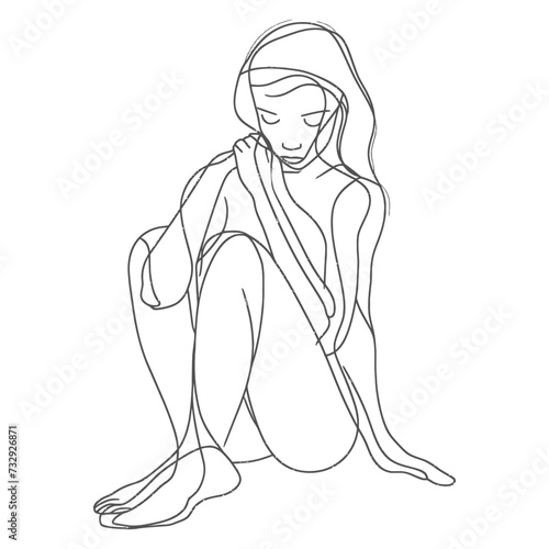 aesthetic woman with continuous line art style black color only