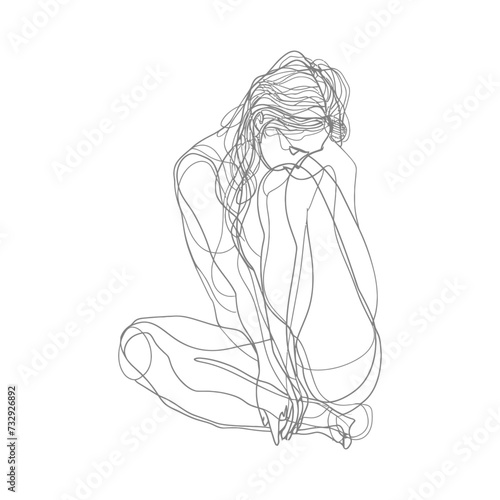 aesthetic woman with continuous line art style black color only