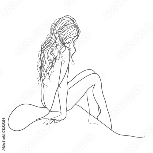 aesthetic woman with continuous line art style black color only