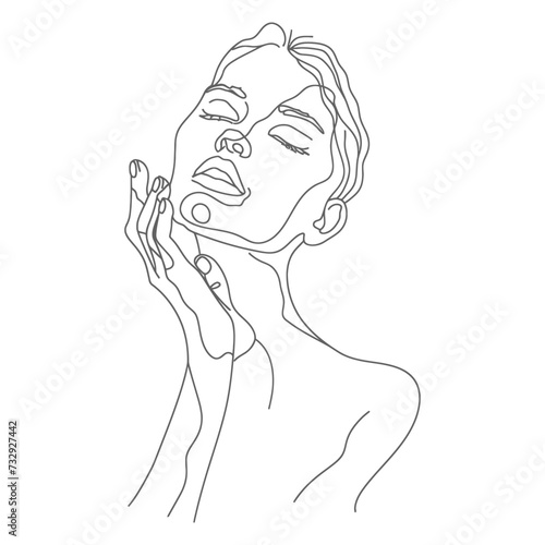 aesthetic woman with continuous line art style black color only