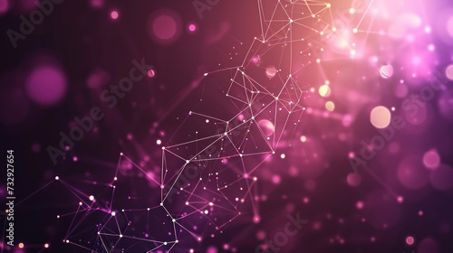 Rose violet abstract  connection lines and glowing background with bokeh , featuring bright stars, and a festive atmosphere, perfect for holiday design and party decorations.