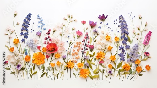 beautiful wildflowers on white paper background  generative ai  generative  ai