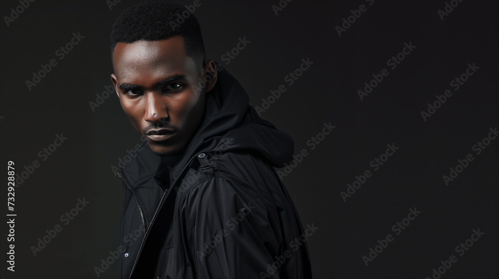 Portrait of a black men. Posing for a fashion shoot. Isolated in dark background. Portrait of a black men. Posing for a fashion shoot. Isolated in dark background.