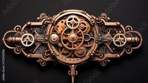 Steampunk-themed key holder amidst gears and metallic finishes