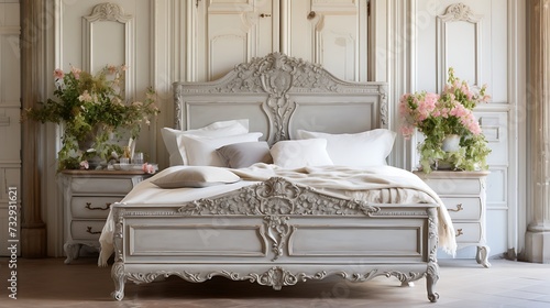 Picture showcasing an ornate, antique-style bed frame with hidden drawers for under bed storage, adding a touch of vintage elegance