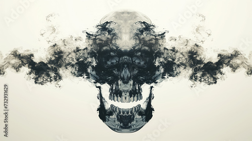 Smoke forming a symmetrical skull in the air.