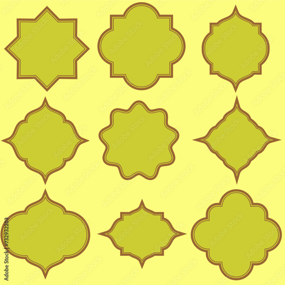 set of islamic frame icons element collection. suitable for banner, flyer, or poster ramadhan, syawal, hajj, adha celebration set of islamic frame icons element collection. suitable for banner, flyer, or poster ramadhan, syawal, hajj, adha celebration