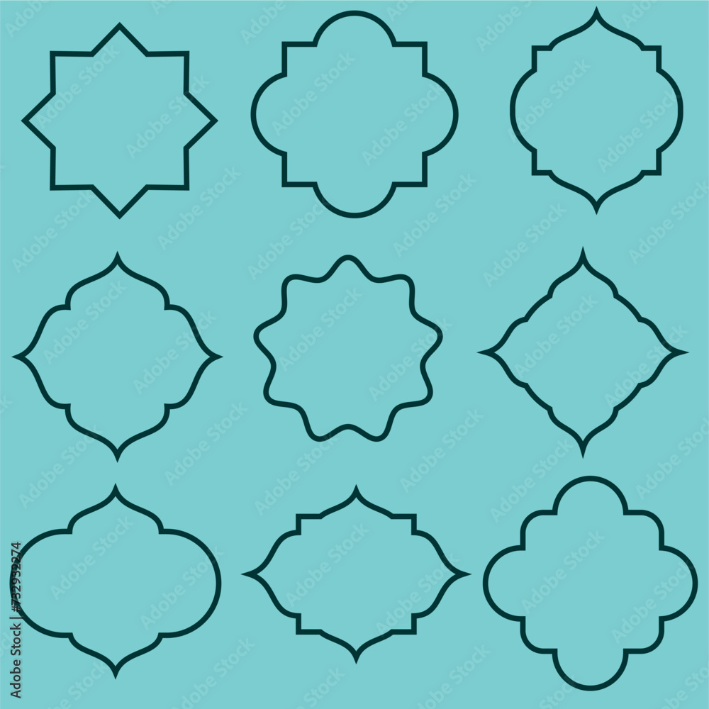 set of islamic frame icons element collection. suitable for banner, flyer, or poster ramadhan, syawal, hajj, adha celebration set of islamic frame icons element collection. suitable for banner, flyer, or poster ramadhan, syawal, hajj, adha celebration