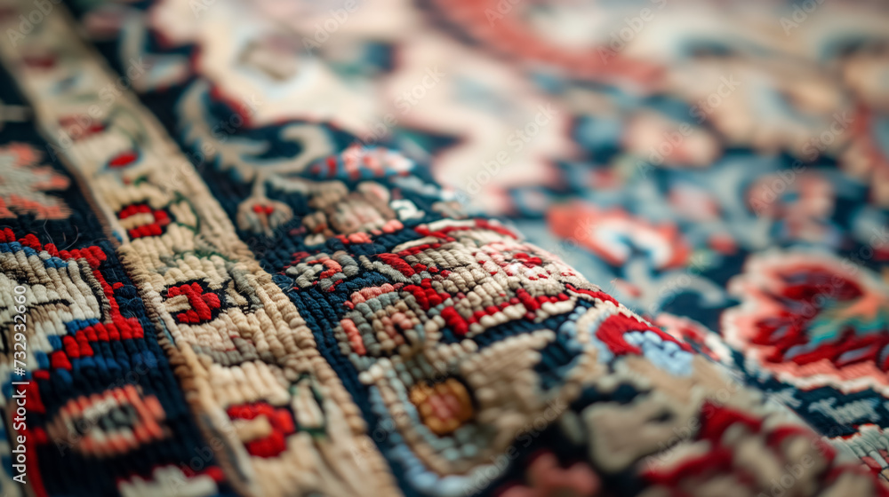 Close-up of a detailed Persian rug. Close-up of a detailed Persian rug.