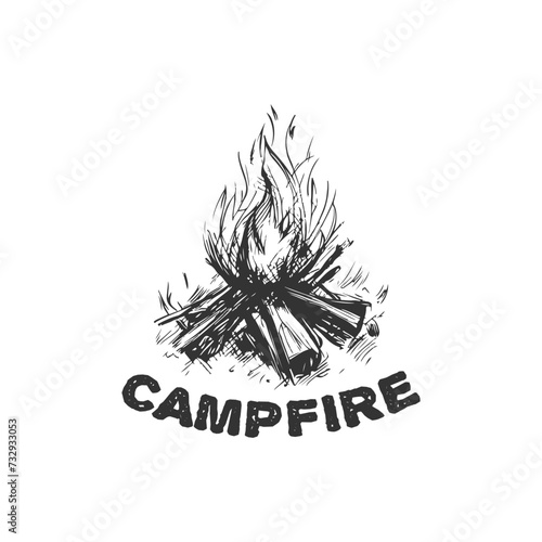 Hand-drawn campfire rough sketch vector illustration. Camping drawing illustration concept.