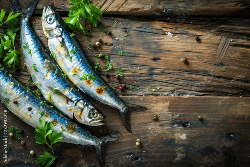 Sardines on a rustic wood surface