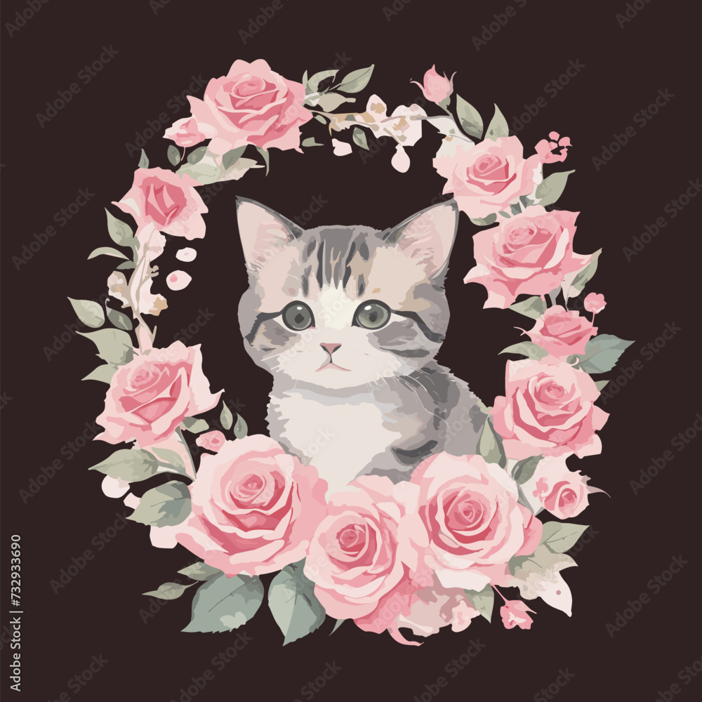 Sweet Funny Cute cat kitten sitting with floral watercolor beauty flower painting eps vector illustration Suitable for trendy t-shirt, hoodie, poster, sticker, banner, mug, bag multipurpose use Sweet Funny Cute cat kitten sitting with floral watercolor beauty flower painting eps vector illustration Suitable for trendy t-shirt, hoodie, poster, sticker, banner, mug, bag multipurpose use
