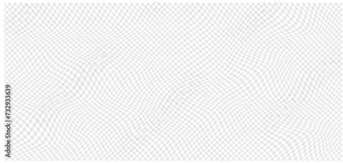 Trendy checkered pattern, black and white distorted tiled grid. Wavy curved backdrop, distortion effect. Funky geometric chessboard texture, retro background in 90s style, y2k. Vector illustration 
