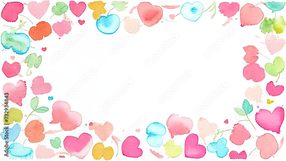 Rectangular frame of watercolor hearts in delicate shades. High quality illustration Rectangular frame of watercolor hearts in delicate shades There is space for text inside the frame