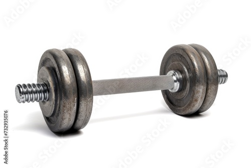 Isolated metal barbell fragment on white background