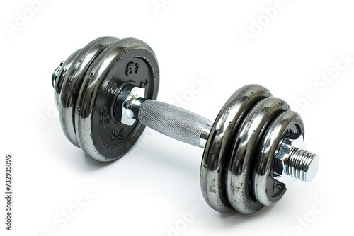 Isolated metal dumbbell and weights on white background