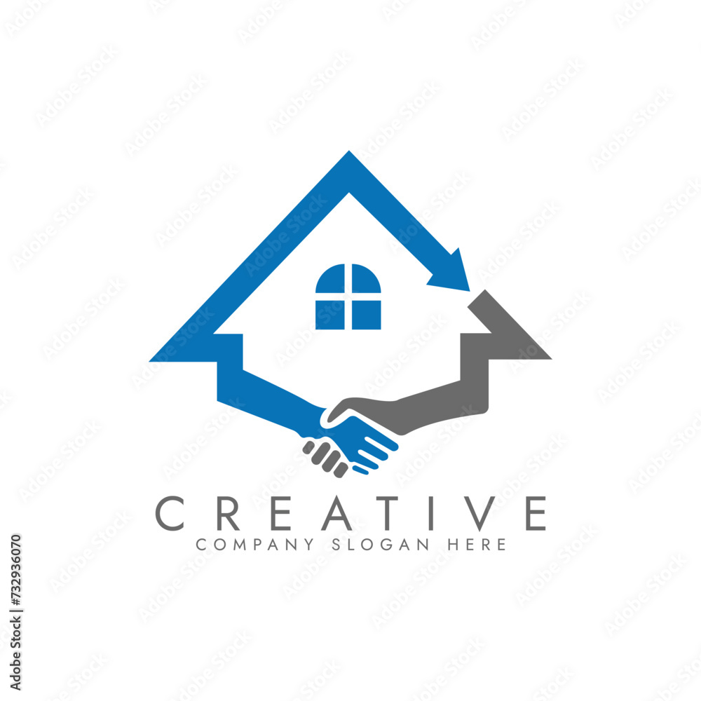 Hand Shake House logo Vector