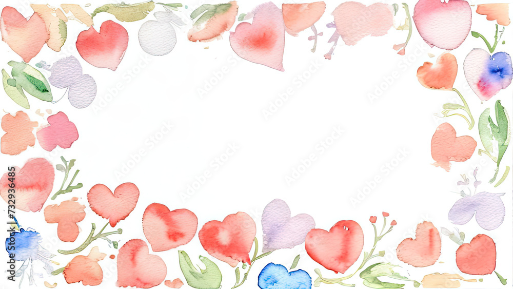 Rectangular frame of watercolor hearts in delicate shades. High quality illustration Rectangular frame of watercolor hearts in delicate shades There is space for text inside the frame Rectangular frame of watercolor hearts in delicate shades. High quality illustration Rectangular frame of watercolor hearts in delicate shades There is space for text inside the frame