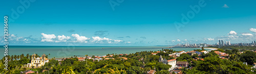 Panoramic view of the cities of Olinda and Recife with the Carmo Church, Marco Zero and buildings in the capital of Pernambuco © Gabriel Borghi