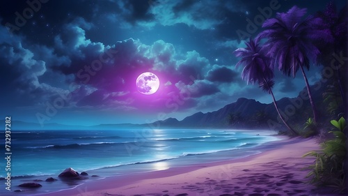 ocean with blue moon natural beauty 