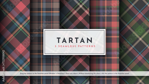 Set 5 Seamless Tartan Pattern. Traditional Scottish Texture. Fashionable Fabric. Textile Background