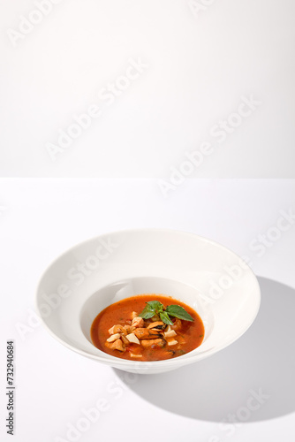 Wallpaper Mural Classic Italian style tomato soup with seafood on white, suited for gourmet blogs and cookbook illustrations Torontodigital.ca