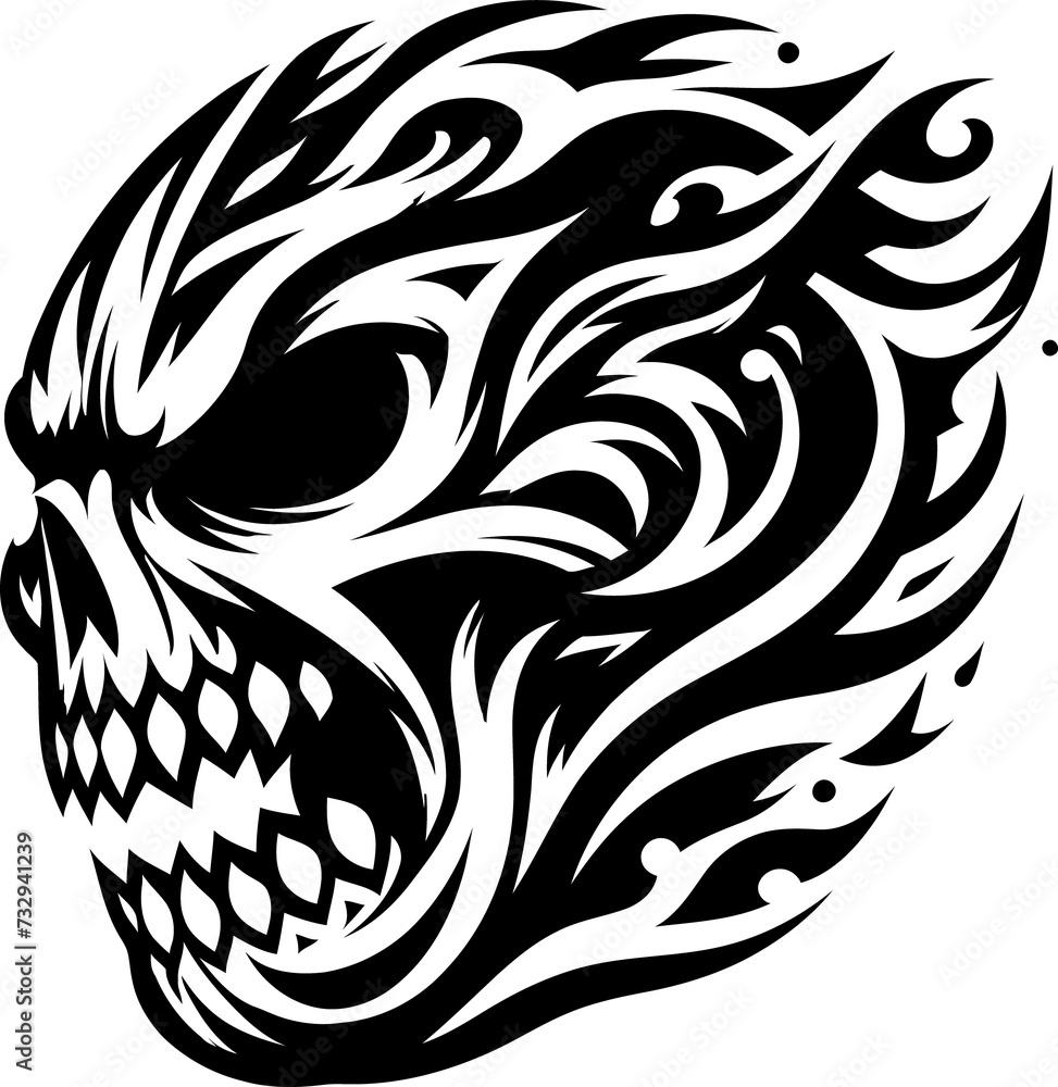 modern tribal tattoo skulls, abstract line art of mythological creatures, fantasy, minimalist contour. Vector


