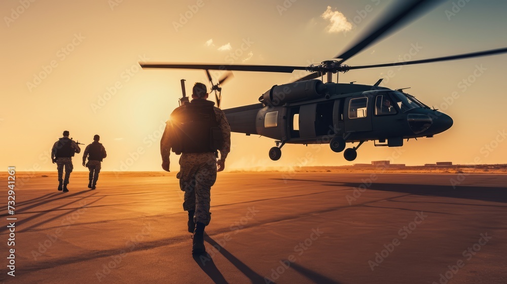 A helicopter lands in a haze of sand, and special forces soldiers ...