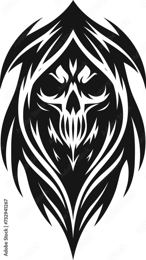 modern tribal tattoo grim reapers, abstract line art of mythological creatures, fantasy, minimalist contour. Vector