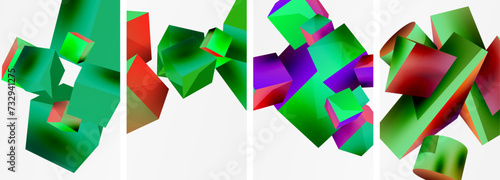Flying 3d shapes, cubes and other geometric elements background design for wallpaper, business card, cover, poster, banner, brochure, header, website