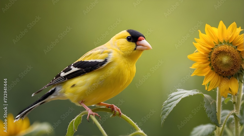 yellow wagtail on a flower background, Dainty goldfinch delicately balancing on a swaying sunflower yellow wagtail on a flower background, Dainty goldfinch delicately balancing on a swaying sunflower