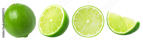 Natural fresh lime, half and slice isolated, transparent PNG, PNG format, cut out