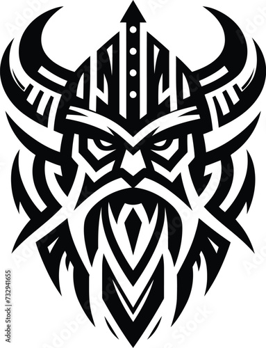 modern tribal tattoo viking warrior, abstract line art, minimalist contour. Vector
