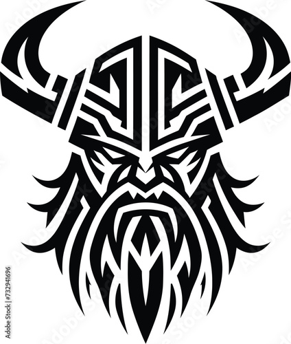 modern tribal tattoo viking warrior, abstract line art, minimalist contour. Vector