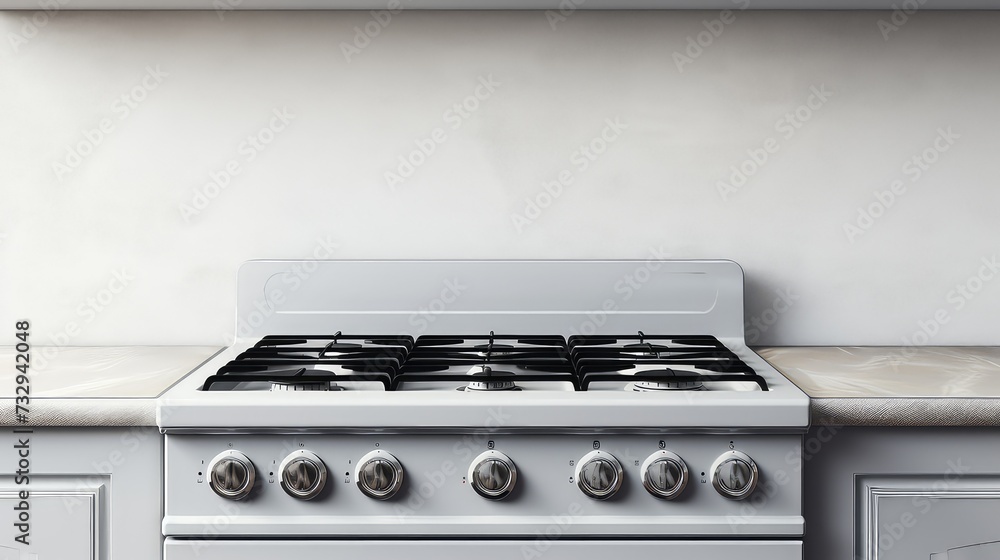 Modern white gas stove in the kitchen. 3d rendering mock up Modern white gas stove in the kitchen. 3d rendering mock up