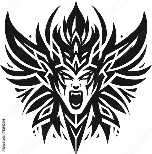 modern tribal tattoo valkyrie, abstract line art, minimalist contour. Vector