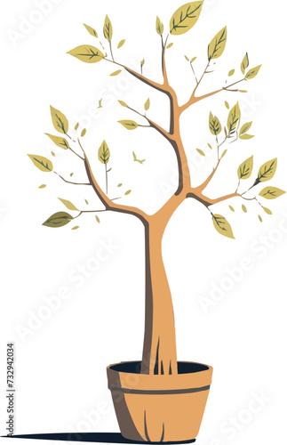 Free vector flat vector illustration of a baobab plant on a pot. AI generative.