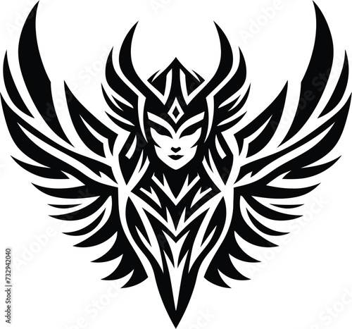 modern tribal tattoo valkyrie, abstract line art, minimalist contour. Vector
