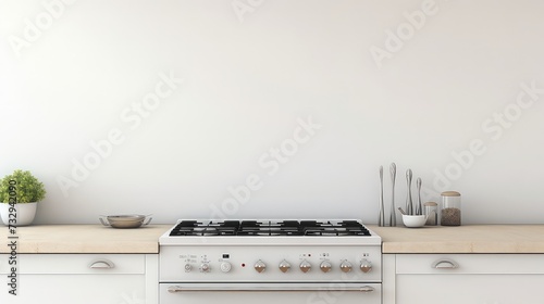 Modern white gas stove in the kitchen. 3d rendering mock up
