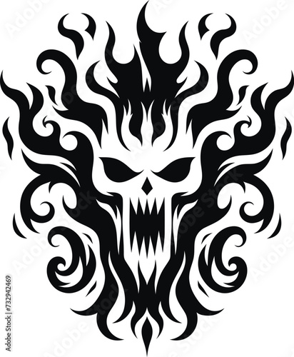 modern tribal tattoo demon, evil, hell, abstract line art, minimalist contour. Vector