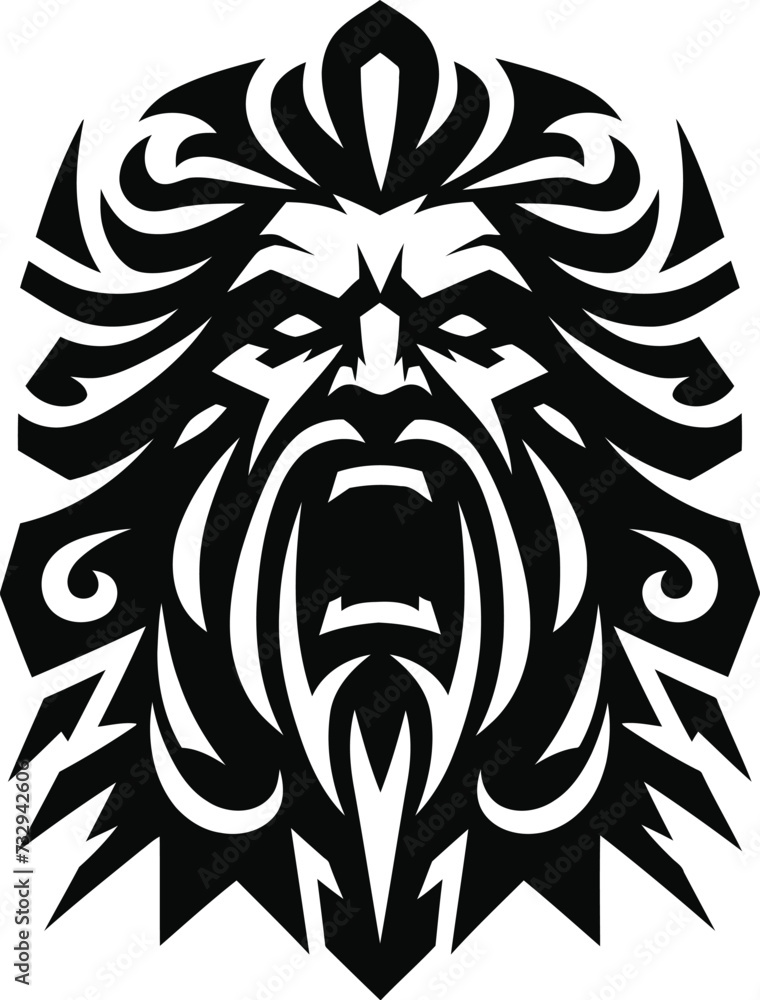 modern tribal tattoo zeus, poseidon, abstract line art, minimalist contour. Vector modern tribal tattoo zeus, poseidon, abstract line art, minimalist contour. Vector