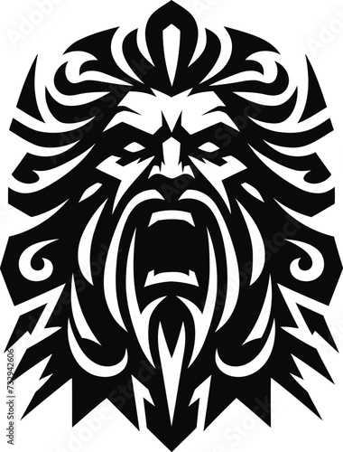 modern tribal tattoo zeus, poseidon,  abstract line art, minimalist contour. Vector