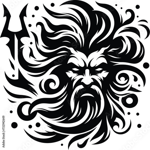 modern tribal tattoo zeus, poseidon,  abstract line art, minimalist contour. Vector