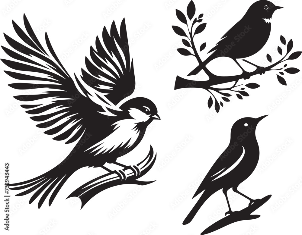 Download a stunning set of black bird silhouettes vector images for free. Perfect for graphic design projects. Get your creative wings soaring!