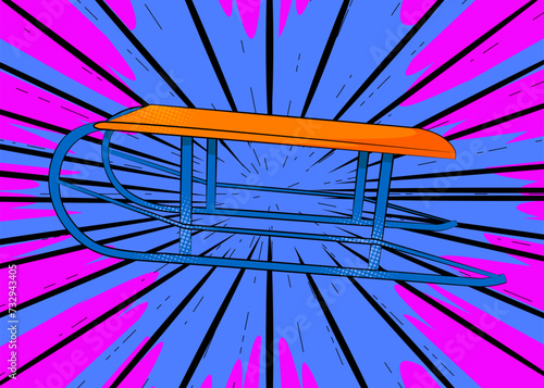 Cartoon Sled, comic book Toboggan. Retro vector comics pop art design.