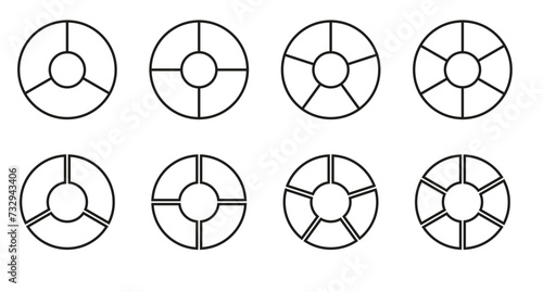 Set of  wheel business chart icons in variety of segments. Line icons. Editable stroke. Vector illustration. EPS 10.