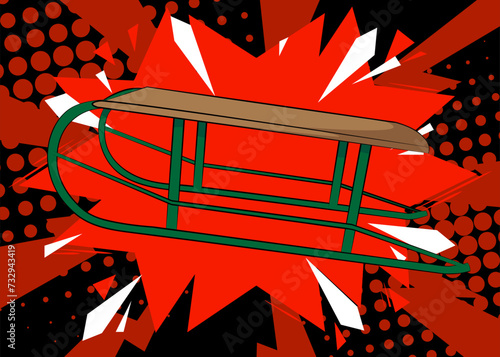 Cartoon Sled, comic book Toboggan. Retro vector comics pop art design.