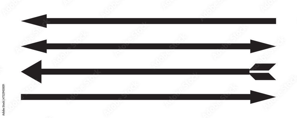 Horizontal long straight arrow signs. Black pointer, direction, position symbol and double arrow icon isolated on white background. Vector .EPS 10