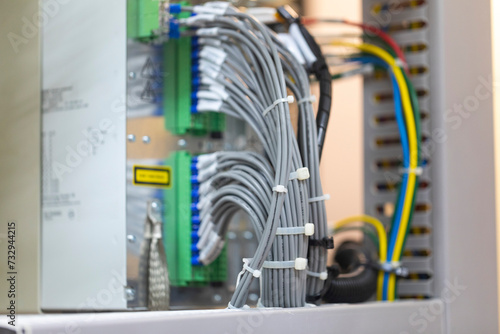 Fiber Optic cables connected to an optic ports in a data center