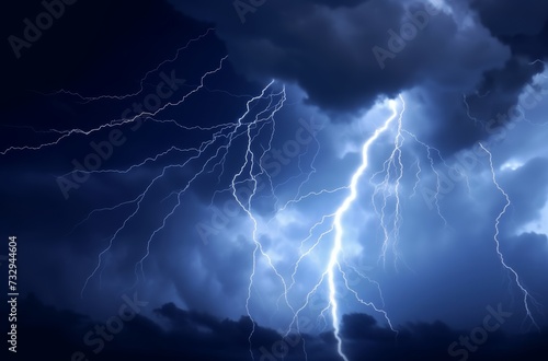 Lightning strike on a cloudy dramatic stormy sky.